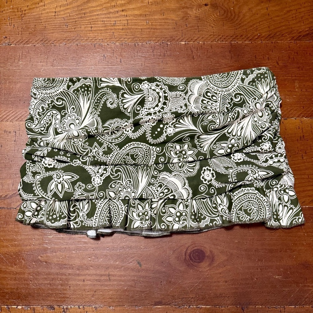 Athena for Eddie Bauer Olive and Cream Paisley swim skirt/bottoms sz 6